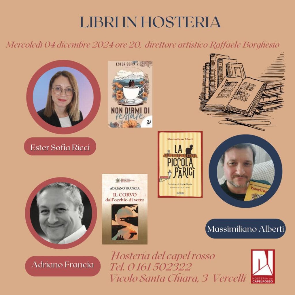 Adriano Francia presenta il libro "IL corvo dall'occhio di vetro" a Vercelli